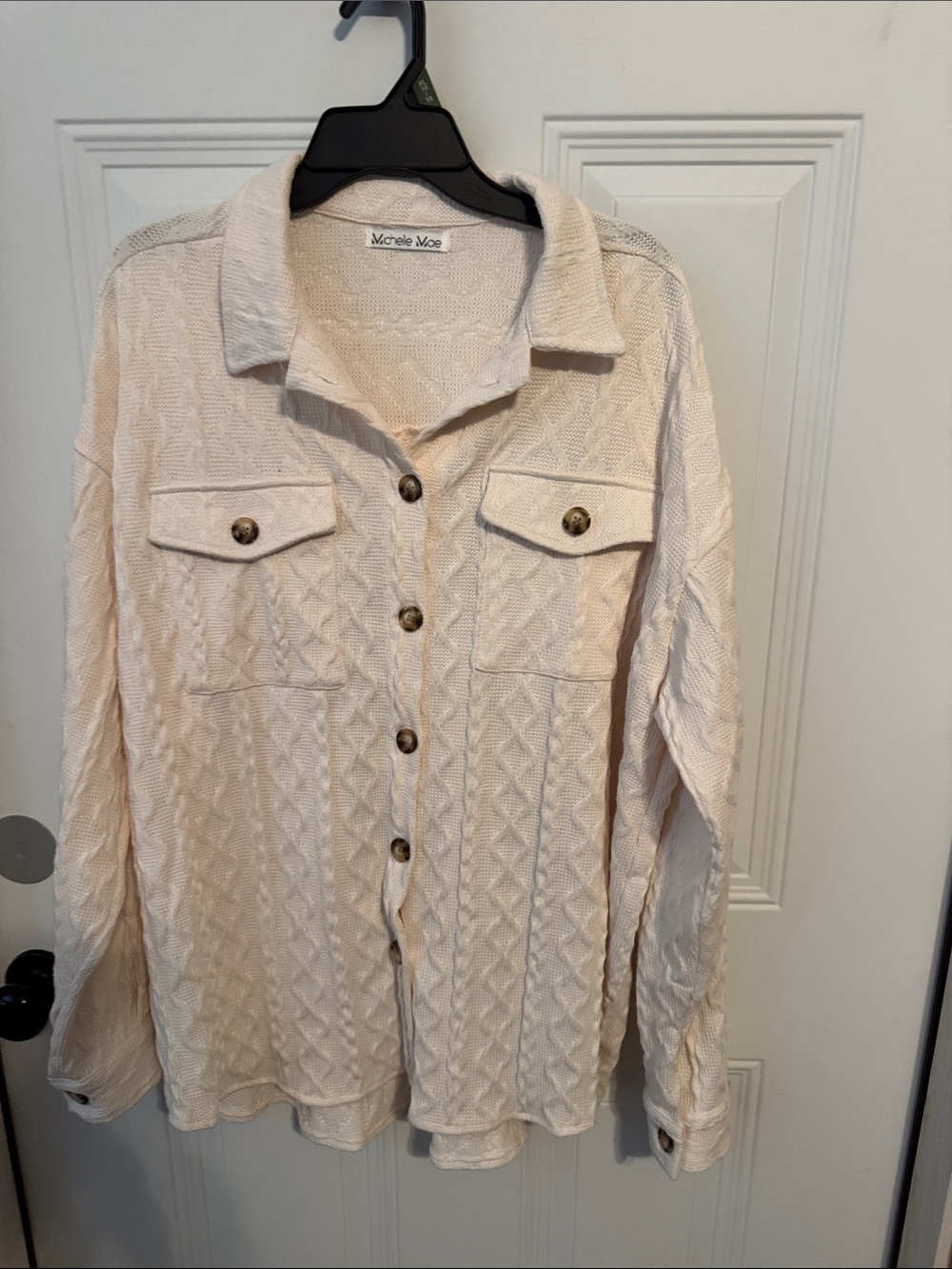 Michele Mae Light Cream Button-Front Knit cardigan